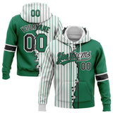 Custom White Kelly Green Pinstripe-Black Split Ripped Pattern Baseball Pullover Sweatshirt Hoodie