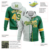 Custom White Kelly Green Pinstripe-Gold Split Ripped Pattern Baseball Pullover Sweatshirt Hoodie