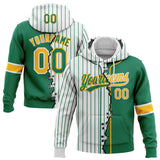 Custom White Kelly Green Pinstripe-Gold Split Ripped Pattern Baseball Pullover Sweatshirt Hoodie