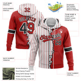 Custom White Red Pinstripe-Black Split Ripped Pattern Baseball Pullover Sweatshirt Hoodie