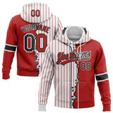 Custom White Red Pinstripe-Black Split Ripped Pattern Baseball Pullover Sweatshirt Hoodie