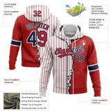 Custom White Red Pinstripe-Navy Split Ripped Pattern Baseball Pullover Sweatshirt Hoodie