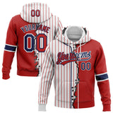 Custom White Red Pinstripe-Navy Split Ripped Pattern Baseball Pullover Sweatshirt Hoodie