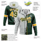 Custom White Green Pinstripe-Gold Split Ripped Pattern Baseball Pullover Sweatshirt Hoodie