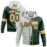 Custom White Green Pinstripe-Gold Split Ripped Pattern Baseball Pullover Sweatshirt Hoodie