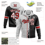 Custom White Black Pinstripe-Red Split Ripped Pattern Baseball Pullover Sweatshirt Hoodie