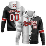 Custom White Black Pinstripe-Red Split Ripped Pattern Baseball Pullover Sweatshirt Hoodie