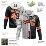 Custom White Black Pinstripe-Orange Split Ripped Pattern Baseball Pullover Sweatshirt Hoodie