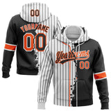 Custom White Black Pinstripe-Orange Split Ripped Pattern Baseball Pullover Sweatshirt Hoodie