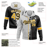 Custom White Black Pinstripe-Gold Split Ripped Pattern Baseball Pullover Sweatshirt Hoodie