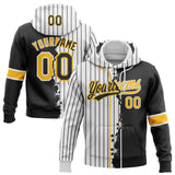 Custom White Black Pinstripe-Gold Split Ripped Pattern Baseball Pullover Sweatshirt Hoodie