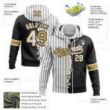 Custom White Black Pinstripe-Old Gold Split Ripped Pattern Baseball Pullover Sweatshirt Hoodie