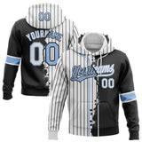 Custom White Black Pinstripe-Light Blue Split Ripped Pattern Baseball Pullover Sweatshirt Hoodie