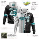 Custom White Black Pinstripe-Teal Split Ripped Pattern Baseball Pullover Sweatshirt Hoodie
