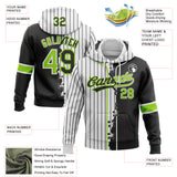Custom White Black Pinstripe-Neon Green Split Ripped Pattern Baseball Pullover Sweatshirt Hoodie