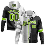 Custom White Black Pinstripe-Neon Green Split Ripped Pattern Baseball Pullover Sweatshirt Hoodie