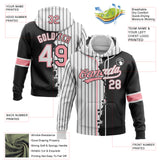 Custom White Black Pinstripe-Medium Pink Split Ripped Pattern Baseball Pullover Sweatshirt Hoodie