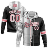 Custom White Black Pinstripe-Medium Pink Split Ripped Pattern Baseball Pullover Sweatshirt Hoodie