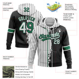 Custom White Black Pinstripe-Kelly Green Split Ripped Pattern Baseball Pullover Sweatshirt Hoodie