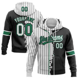 Custom White Black Pinstripe-Kelly Green Split Ripped Pattern Baseball Pullover Sweatshirt Hoodie