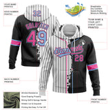 Custom White Black Pinstripe Pink-Light Blue Split Ripped Pattern Baseball Pullover Sweatshirt Hoodie