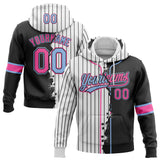 Custom White Black Pinstripe Pink-Light Blue Split Ripped Pattern Baseball Pullover Sweatshirt Hoodie