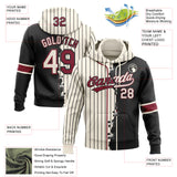 Custom Cream Black Pinstripe-Crimson Split Ripped Pattern Baseball Pullover Sweatshirt Hoodie