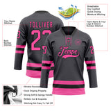 Custom Steel Gray Pink-Black Hockey Lace Neck Jersey