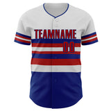 Custom White Red-Royal Block Stripes Lines Texas Style Authentic Baseball Jersey