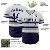 Custom White Navy-Gray Block Stripes Lines New York Style Authentic Baseball Jersey