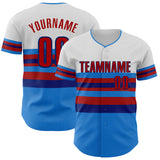 Custom White Red Electric Blue-Royal Block Stripes Lines Atlanta Style Authentic Baseball Jersey