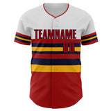Custom White Red Gold-Navy Block Stripes Lines St.Louis Style Authentic Baseball Jersey
