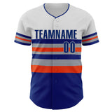 Custom White Royal Orange-Gray Block Stripes Lines New York Style Authentic Baseball Jersey