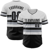 Custom White Black-Gray Block Stripes Lines Chicago Style Authentic Baseball Jersey