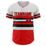Custom White Fire Red-Black Block Stripes Lines Cincinnati Style Authentic Baseball Jersey