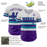 Custom White Purple-Teal Block Stripes Lines Charlotte Style Authentic Baseball Jersey