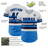 Custom White Navy-Electric Blue Block Stripes Lines Orlando Style Authentic Baseball Jersey
