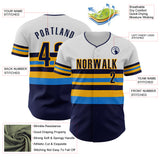 Custom White Navy Electric Blue-Gold Block Stripes Lines Tampa Bay Style Authentic Baseball Jersey