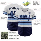 Custom White Navy-Light Blue Block Stripes Lines Tampa Bay Style Authentic Baseball Jersey