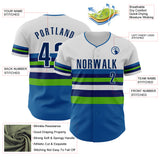 Custom White US Navy Blue Blue-Aurora Green Block Stripes Lines Minnesota Style Authentic Baseball Jersey