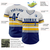 Custom White US Navy Blue Yellow-Gray Block Stripes Lines Indiana Style Authentic Baseball Jersey