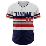 Custom White Red Navy-Gray Block Stripes Lines Minnesota Style Authentic Baseball Jersey
