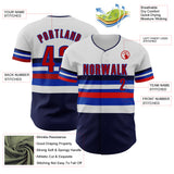 Custom White Red Navy-Thunder Blue Block Stripes Lines Toronto Style Authentic Baseball Jersey