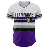 Custom White Black Purple Gray-Dark Purple Block Stripes Lines Colorado Style Authentic Baseball Jersey