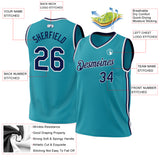Custom Teal Navy-White Authentic Throwback Basketball Jersey