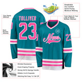Custom Teal Pink-White Hockey Jersey