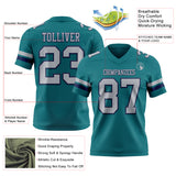 Custom Teal Gray-Navy Authentic Football Jersey