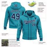 Custom Stitched Teal Navy-White Baseball Pullover Sweatshirt Hoodie