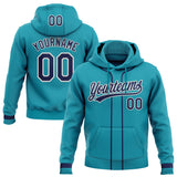 Custom Stitched Teal Navy-White Baseball Pullover Sweatshirt Hoodie