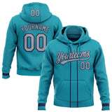 Custom Stitched Teal Gray-Navy Baseball Pullover Sweatshirt Hoodie